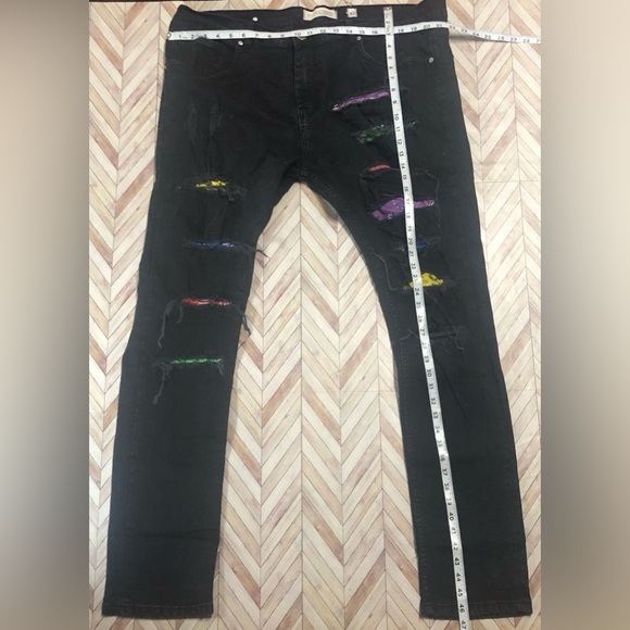 Evolution In Design Break The Rules Black Denim Jeans With Color Accents 42/34. - Picture 6 of 7